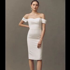 NWT Dress the Population Bailey Ivory Off-Shoulder Midi Dress - size M